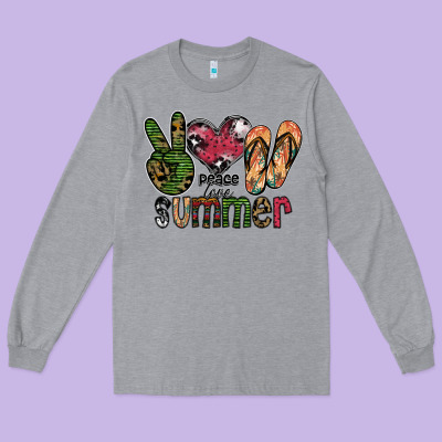 Peace Love Summer Long Sleeve Tee Designed By Sublimationcraftshop