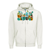 Oatmeal Heather gemstone coffee cups Zipper Hoodie - AdoDesignShop