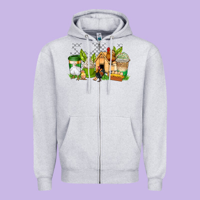 Chicken Coffee Cups Zipper Hoodie Designed By Adodesignshop