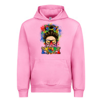 Fuchsia Pink autism mom messy bun Urban Hoodie - LillyAllenDesigns