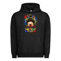 Pigment Black autism mom messy bun Urban Hoodie - LillyAllenDesigns