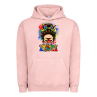 Pigment Salmon autism mom messy bun Urban Hoodie - LillyAllenDesigns
