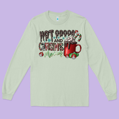 Hot Cocoa And Christmas Movies Long Sleeve Tee Designed By Cowhidedigitalart