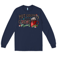 Navy hot cocoa and christmas movies Long Sleeve Tee - CowhideDigitalArt