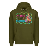 Army Green merry and bright christmas tree Premium Hoodie - MaliasSmallBusiness