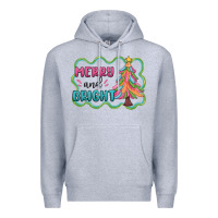 Heather Grey merry and bright christmas tree Premium Hoodie - MaliasSmallBusiness