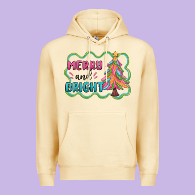 Merry And Bright Christmas Tree Premium Hoodie Designed By Maliassmallbusiness