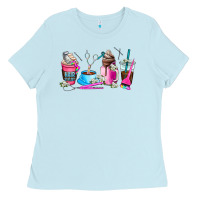 Baby Blue hair stylist coffee cup Ladies Tee - AdoDesignShop