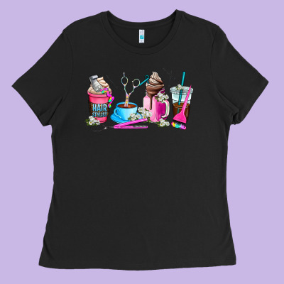Hair Stylist Coffee Cup Ladies Tee Designed By Adodesignshop