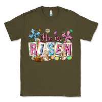 Army Green he is risen easter with flowers Classic Tee - Neo Western