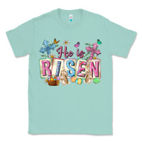 Seafoam he is risen easter with flowers Classic Tee - Neo Western
