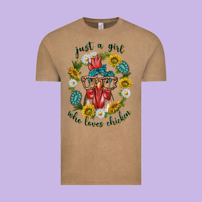 Vintage Tee just a girl who loves chicken with sunflowers and gemstone