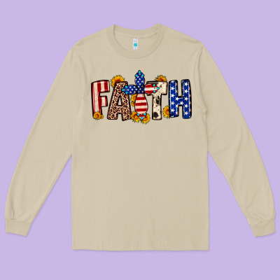 Faith Usa Flag Sunflower Long Sleeve Tee Designed By Neo Western