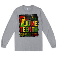 Heather Grey juneteenth fist free ish since 1865 with background Long Sleeve Tee - HRA Design Shop