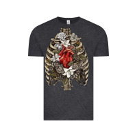 Vintage Black Skeleton Rib Cage Heart Vintage Tee - RanaPortraitStore