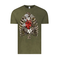 Vintage Olive Skeleton Rib Cage Heart Vintage Tee - RanaPortraitStore