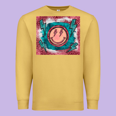 Western Lightning Bolt Smiling Face Turquoise Premium Sweatshirt Designed By Barkaloodesign