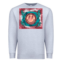 Heather Grey western lightning bolt smiling face turquoise Premium Sweatshirt - BarkalooDesign