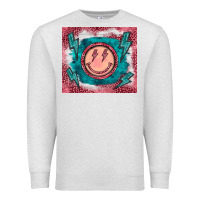 Oatmeal Heather western lightning bolt smiling face turquoise Premium Sweatshirt - BarkalooDesign