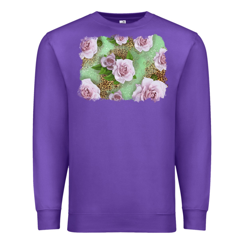 Pink Roses With Leopard Background Premium Sweatshirt by LillyAllenDesigns | Teevron