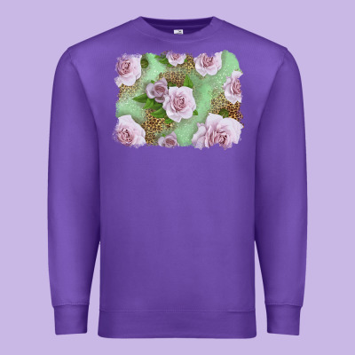Pink Roses With Leopard Background Premium Sweatshirt Designed By Lillyallendesigns