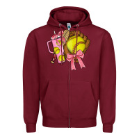 Burgundy softball coquette bow Zipper Hoodie - JahusDesignShop