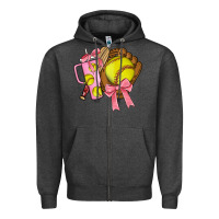Charcoal Heather softball coquette bow Zipper Hoodie - JahusDesignShop