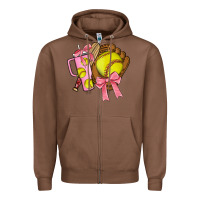 Chestnut softball coquette bow Zipper Hoodie - JahusDesignShop