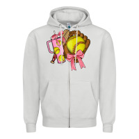 Dove Grey softball coquette bow Zipper Hoodie - JahusDesignShop