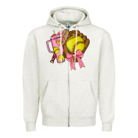 Oatmeal Heather softball coquette bow Zipper Hoodie - JahusDesignShop