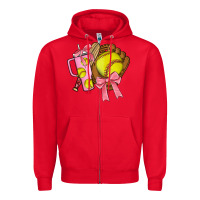 Red softball coquette bow Zipper Hoodie - JahusDesignShop
