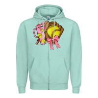 Seafoam softball coquette bow Zipper Hoodie - JahusDesignShop