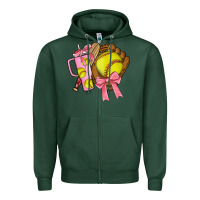 Sports Green softball coquette bow Zipper Hoodie - JahusDesignShop