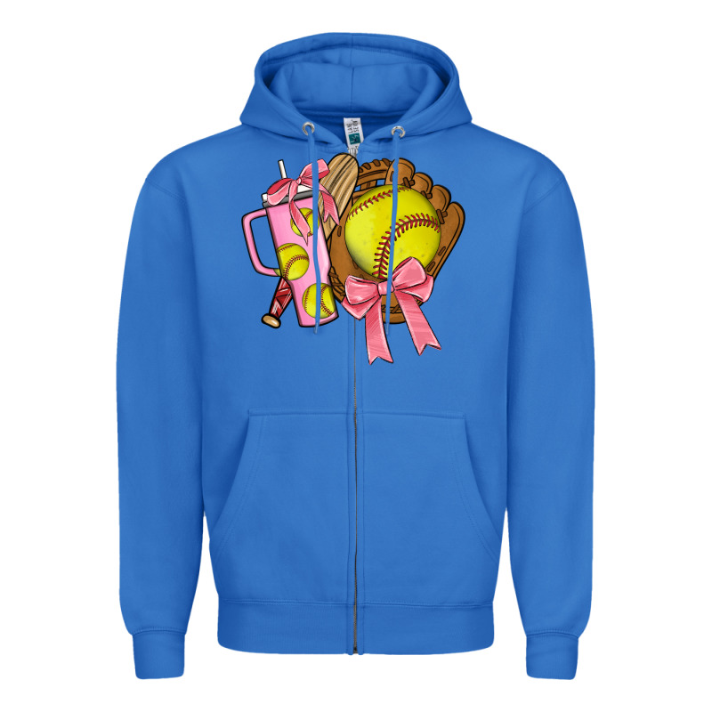 Softball Coquette Bow Zipper Hoodie by JahusDesignShop | Teevron