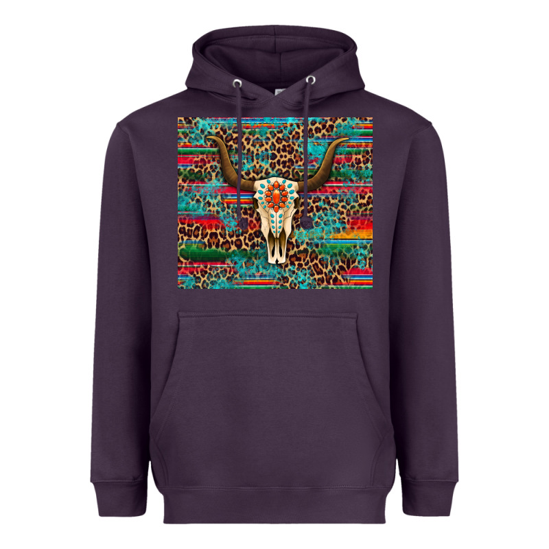 Western Serape Leopard Bull Skull Turquoise Tumbler Heavyweight Hoodie by Artiststas | Teevron