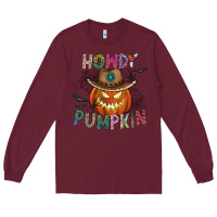 Burgundy howdy pumpkin Long Sleeve Tee - CowhideDigitalArt