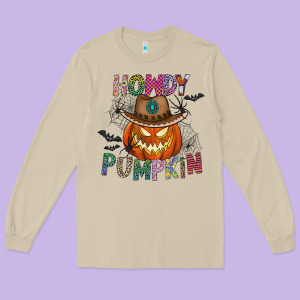 Howdy Pumpkin Long Sleeve Tee Designed By Cowhidedigitalart