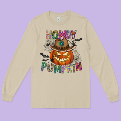 Howdy Pumpkin Long Sleeve Tee Designed By Cowhidedigitalart