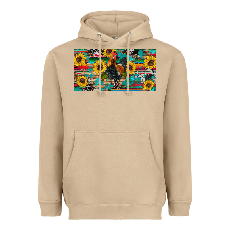 Western Coop Animals Rooster Sunflowers Cowhide Wooden Serape Glitter Heavyweight Hoodie by Artiststas | Teevron