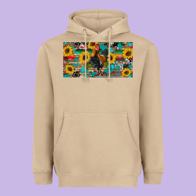 Western Coop Animals Rooster Sunflowers Cowhide Wooden Serape Glitter Heavyweight Hoodie Designed By Artiststas