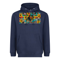 Navy western coop animals rooster sunflowers cowhide wooden serape glitter Heavyweight Hoodie - Artiststas