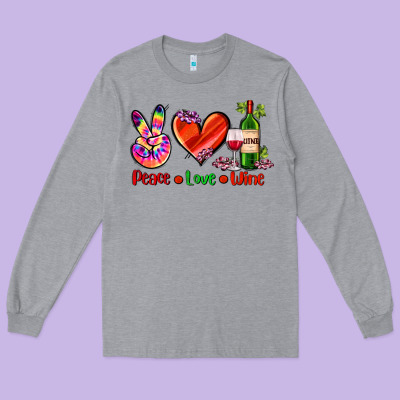 Peace Love Wine Long Sleeve Tee Designed By Adodesignshop