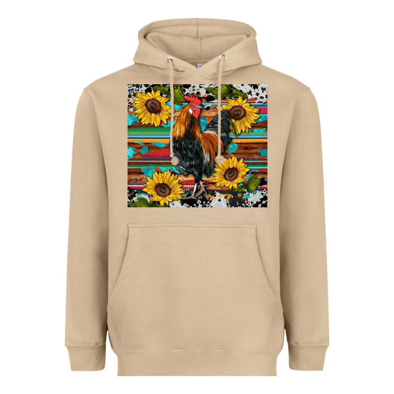 Western Coop Animals Rooster Sunflowers Cowhide Wooden Serape Glitter Heavyweight Hoodie by Artiststas | Teevron
