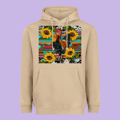 Western Coop Animals Rooster Sunflowers Cowhide Wooden Serape Glitter Heavyweight Hoodie Designed By Artiststas