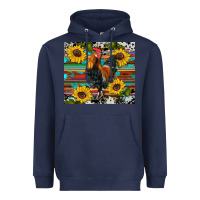 Navy western coop animals rooster sunflowers cowhide wooden serape glitter Heavyweight Hoodie - Artiststas