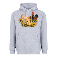 Heather Grey western coop animals farm chicken chick rooster sunflowers Heavyweight Hoodie - Artiststas