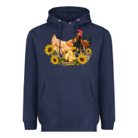 Navy western coop animals farm chicken chick rooster sunflowers Heavyweight Hoodie - Artiststas