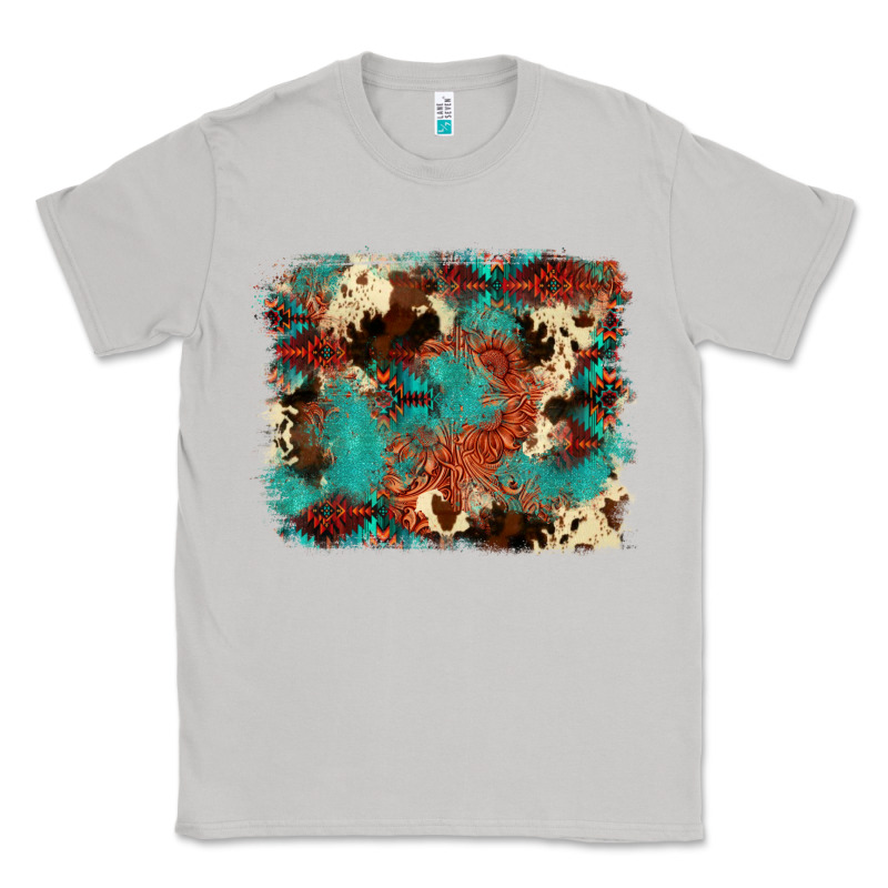 Aztec Turquoise Glitter Cowhide  Tooled Leather Ba Classic Tee by FaDigitalArtStudio | Teevron