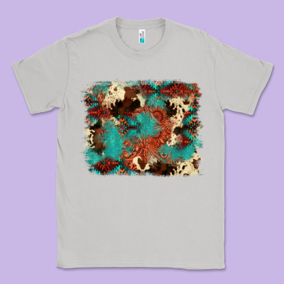 Aztec Turquoise Glitter Cowhide  Tooled Leather Ba Classic Tee Designed By Fadigitalartstudio