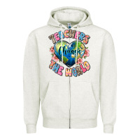 Oatmeal Heather teachers change the world Zipper Hoodie - JahusDesignShop